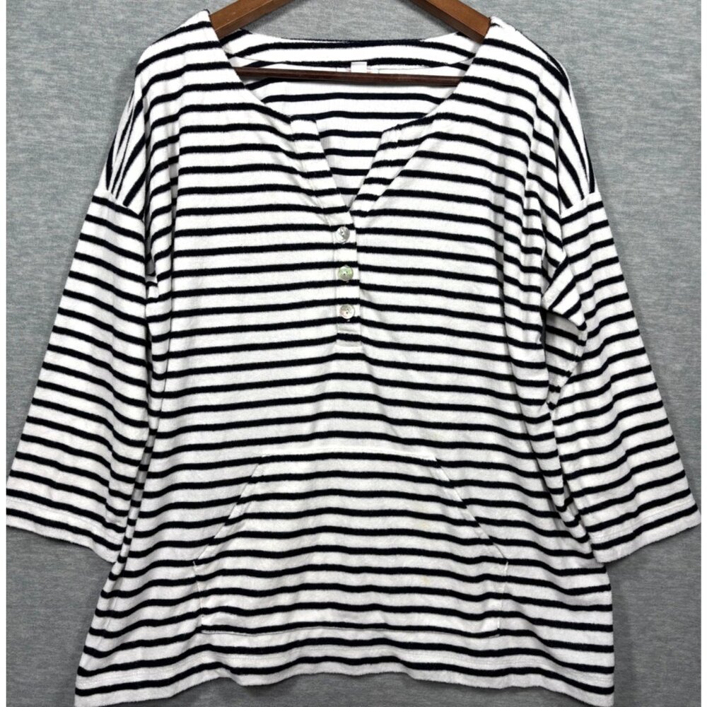 J Jill Womens Top L Striped Terry Cloth Beach Cover Up Shirt Casual Pool. Summer
